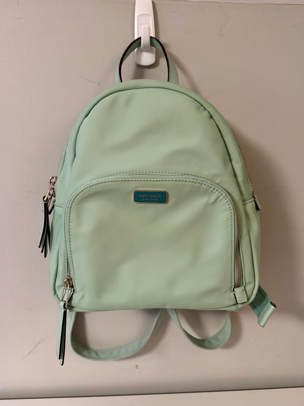 Kate Spade Mint Green Nylon Medium Backpack Enamel Logo